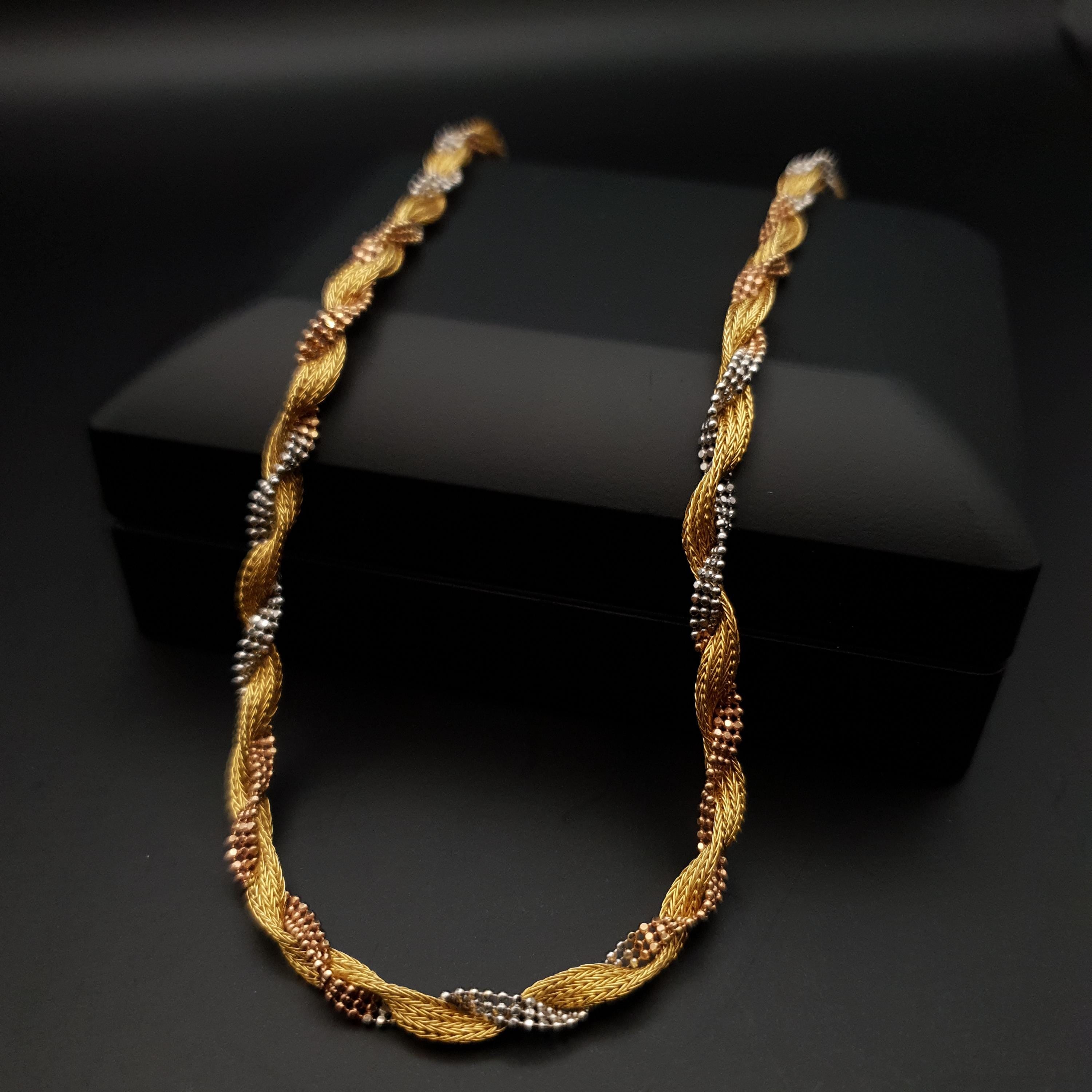 18K Gold Rope Chain 2 Color Necklace (White & Yellow) , 4mm
