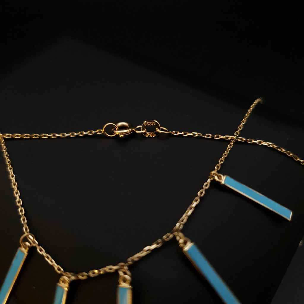 18K Gold Turquoise Bar Necklace: Dainty Modern Pendant