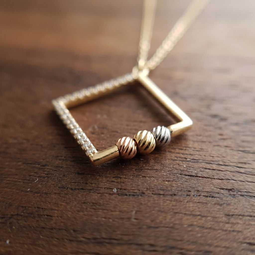 18k Gold Square Initial Necklace: Geometric Modern Design, Birthday Gift, Gift For her,