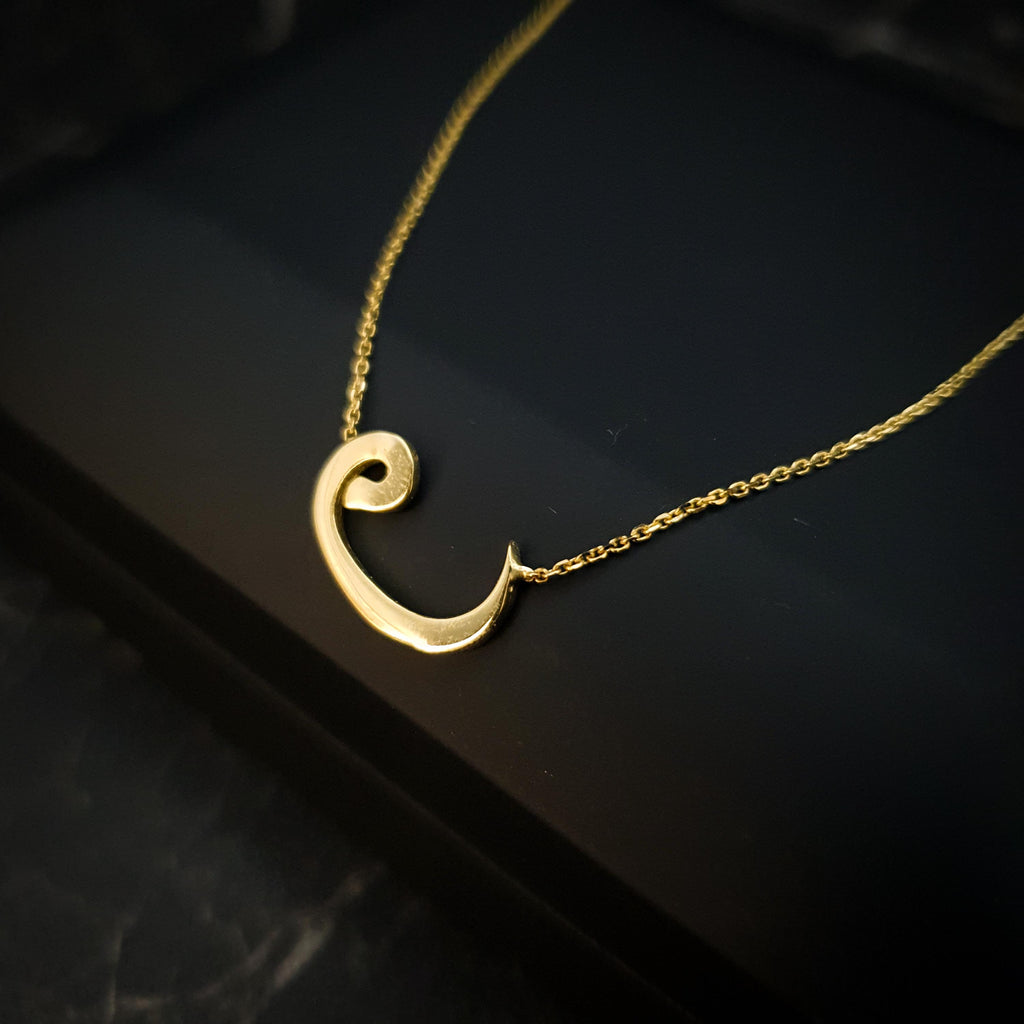 18K Gold Vav Letter Necklace: Persian Arabic Initial Pendant
