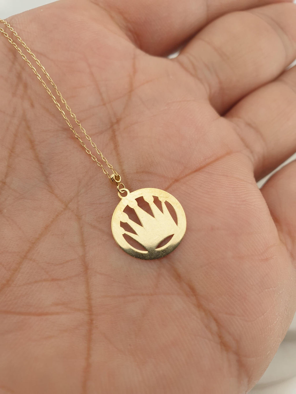 14K Gold Crown Pendant Necklace, Minimalist Charm