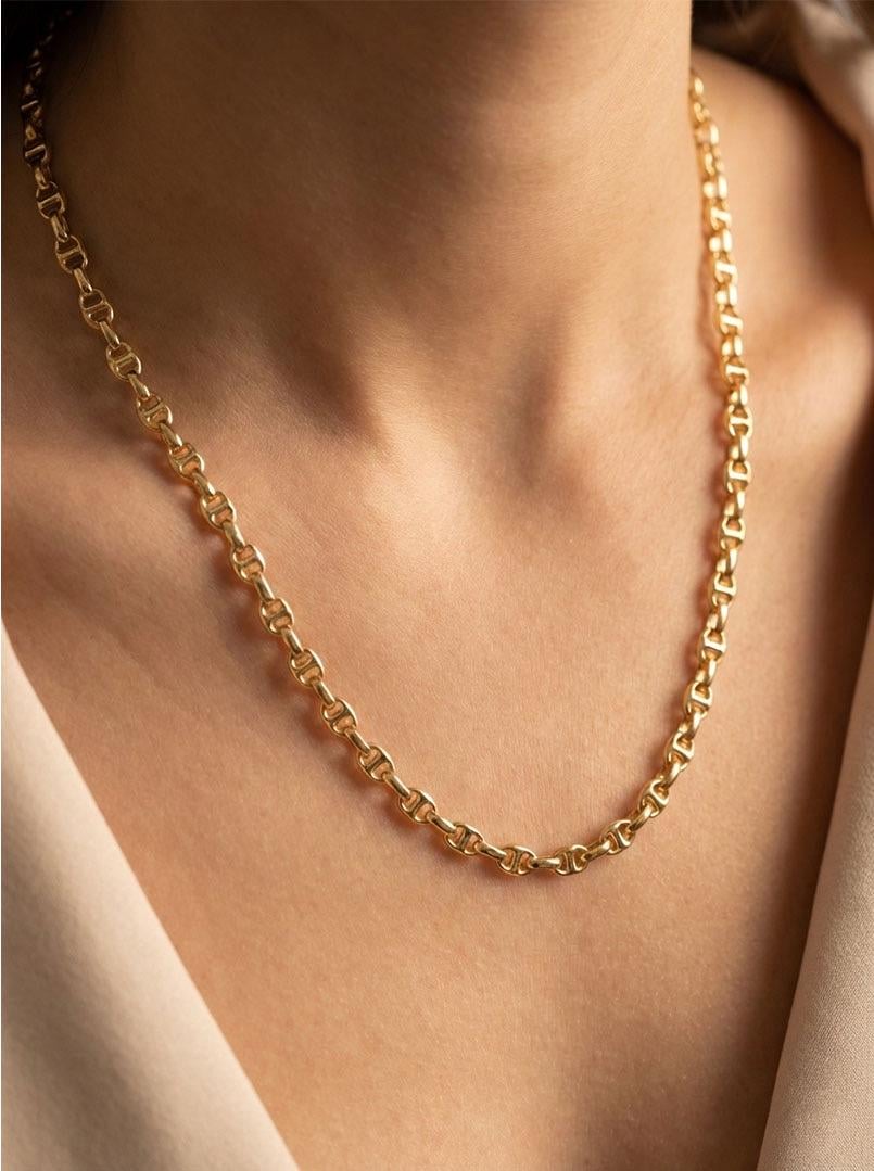 18K Solid Gold Anchor Chain Necklace – 3mm Minimalist Jewelry