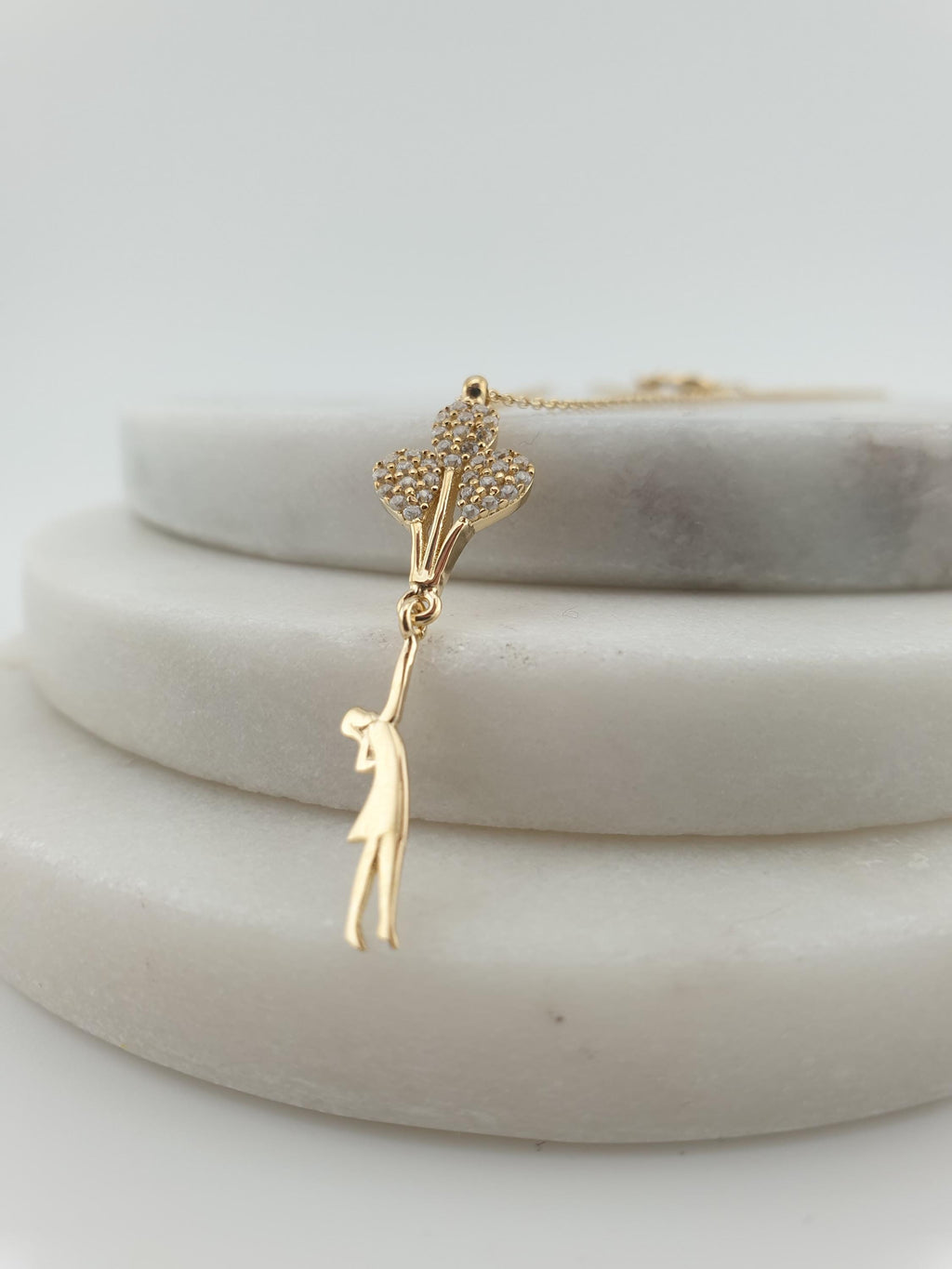 14K Gold Balloon Girl Necklace: Pearl Accent Pendant