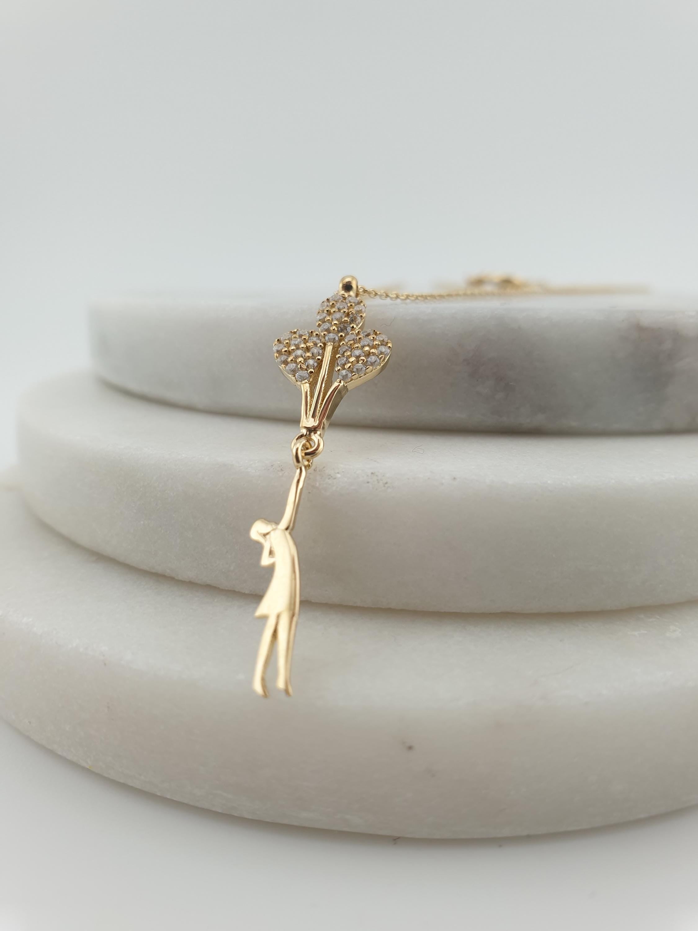 14K Gold Balloon Girl Necklace: Pearl Accent Pendant
