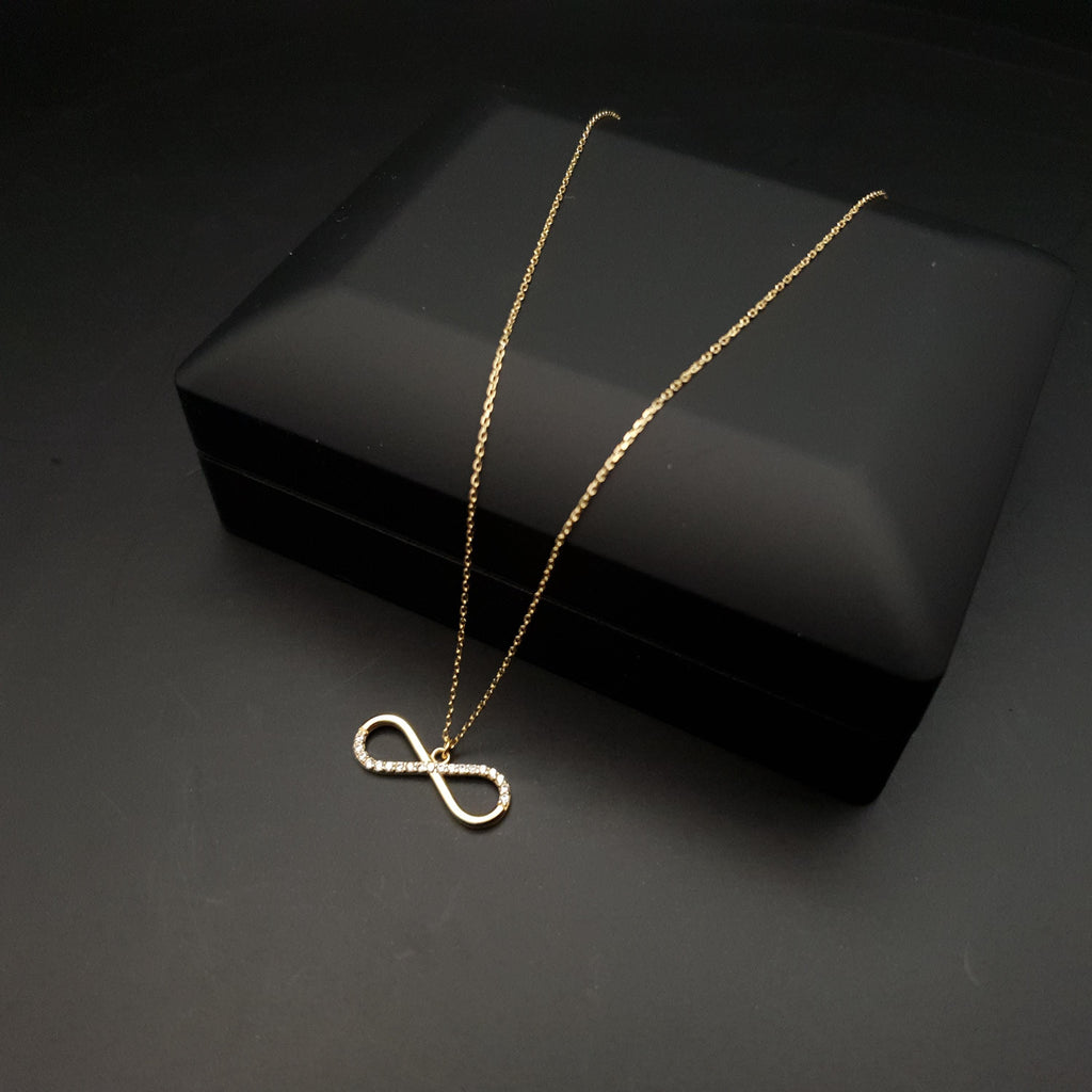 18k Real Gold Infinity Necklace: Delicate Charm Pendant