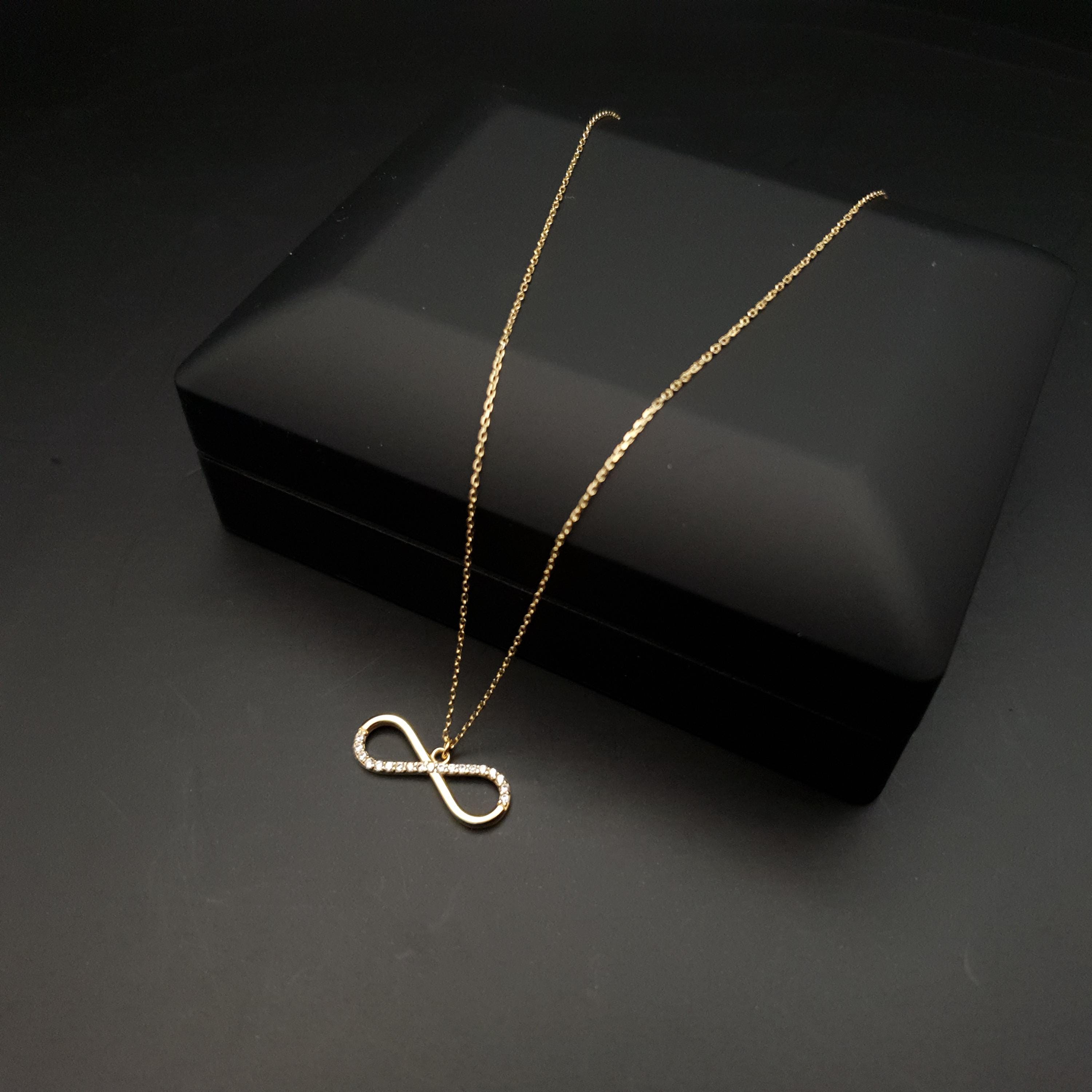 18k Real Gold Infinity Necklace: Delicate Charm Pendant
