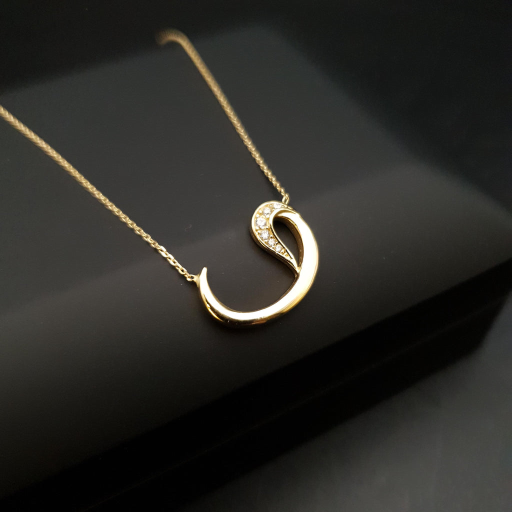 18K Gold Vav Letter Pendant Necklace - Persian Initial Jewelry
