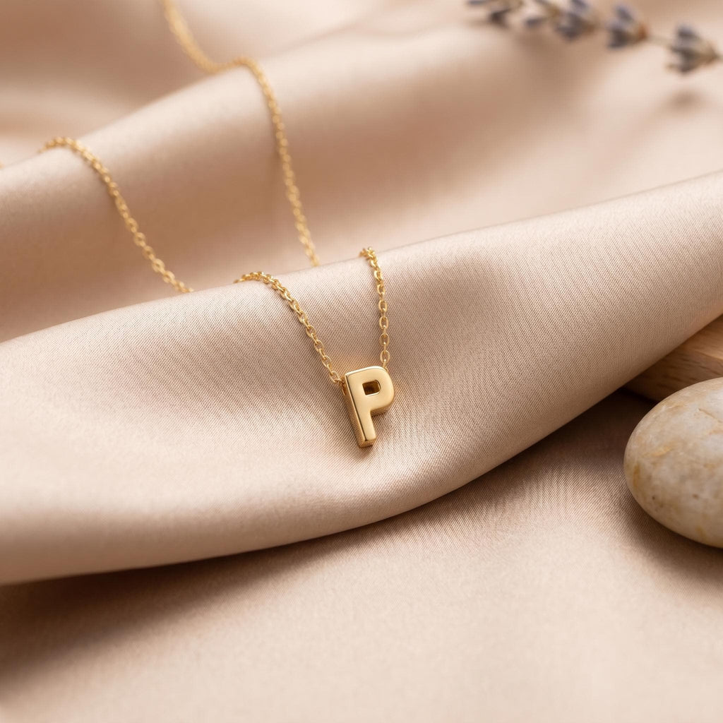 18K Gold Initial P Necklace - Minimalist Letter Pendant
