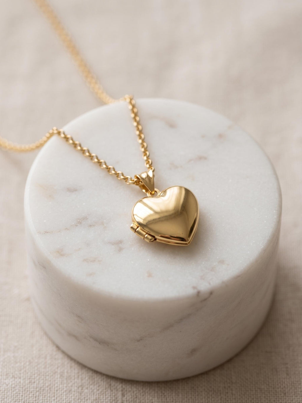 14k Real Gold Heart Locket Necklace, Rolo Chain Photo Memorial Pendant