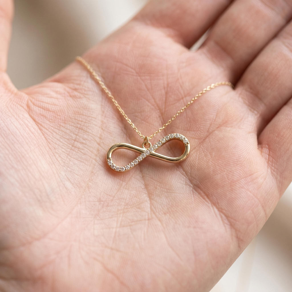 18k Real Gold Infinity Necklace: Delicate Charm Pendant