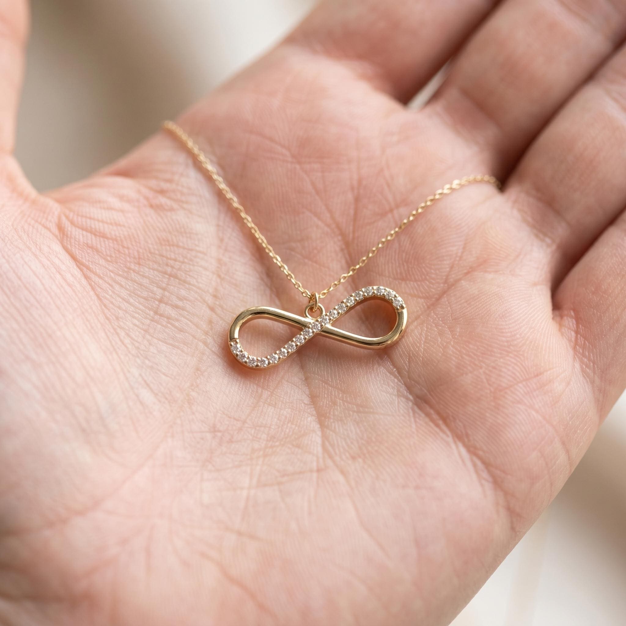 18k Real Gold Infinity Necklace: Delicate Charm Pendant