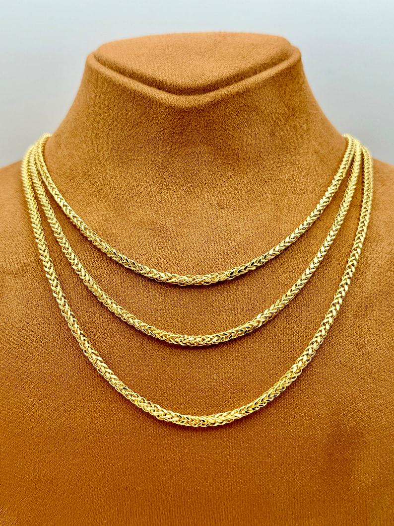 18k Real Gold Franco Chain Necklace , 2.5 - 3MM Thickness , Foxtail Chain