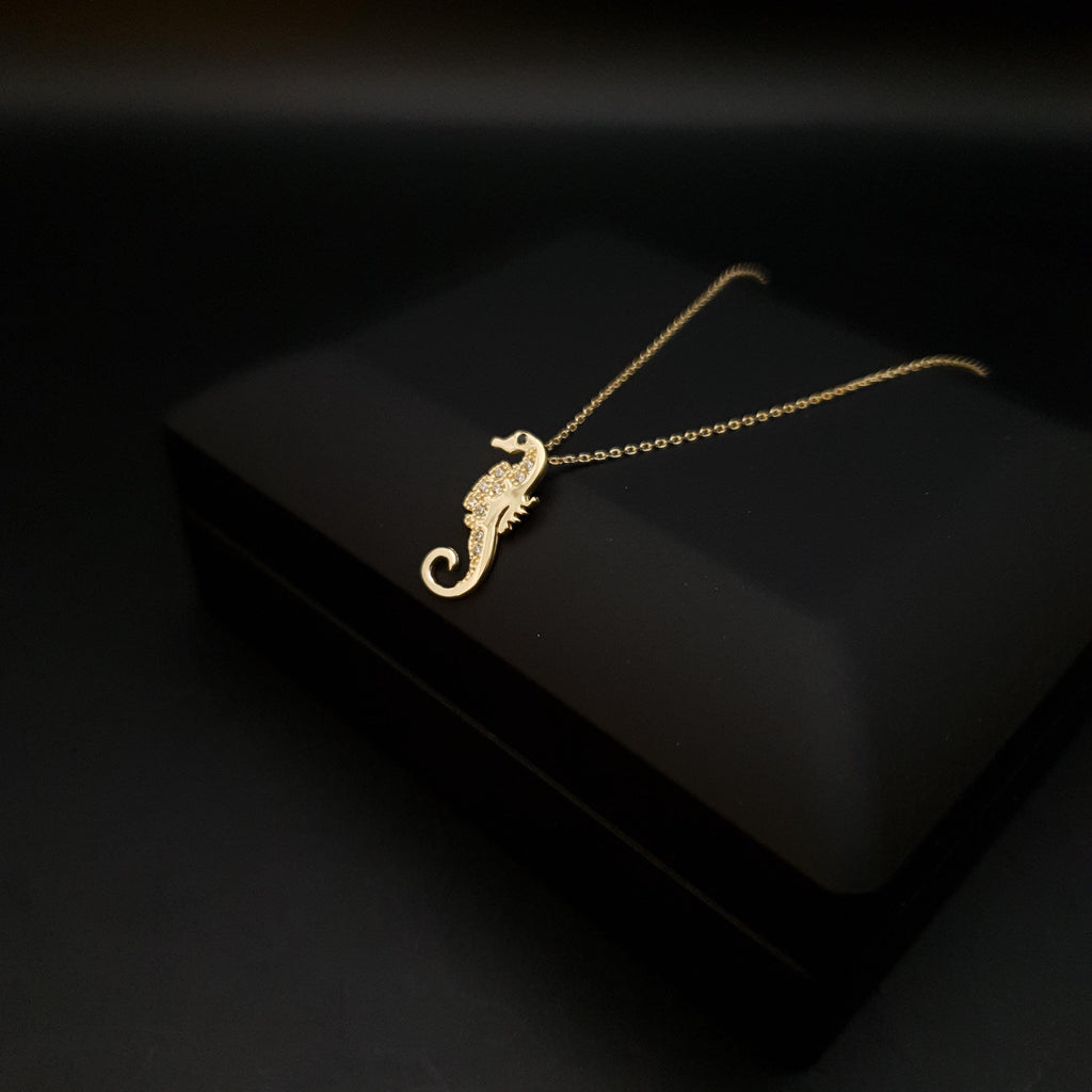 18K Real Gold Sea Horse Necklace, Pendant, charm , gift, birthday, Delicate Design, sea lovers
