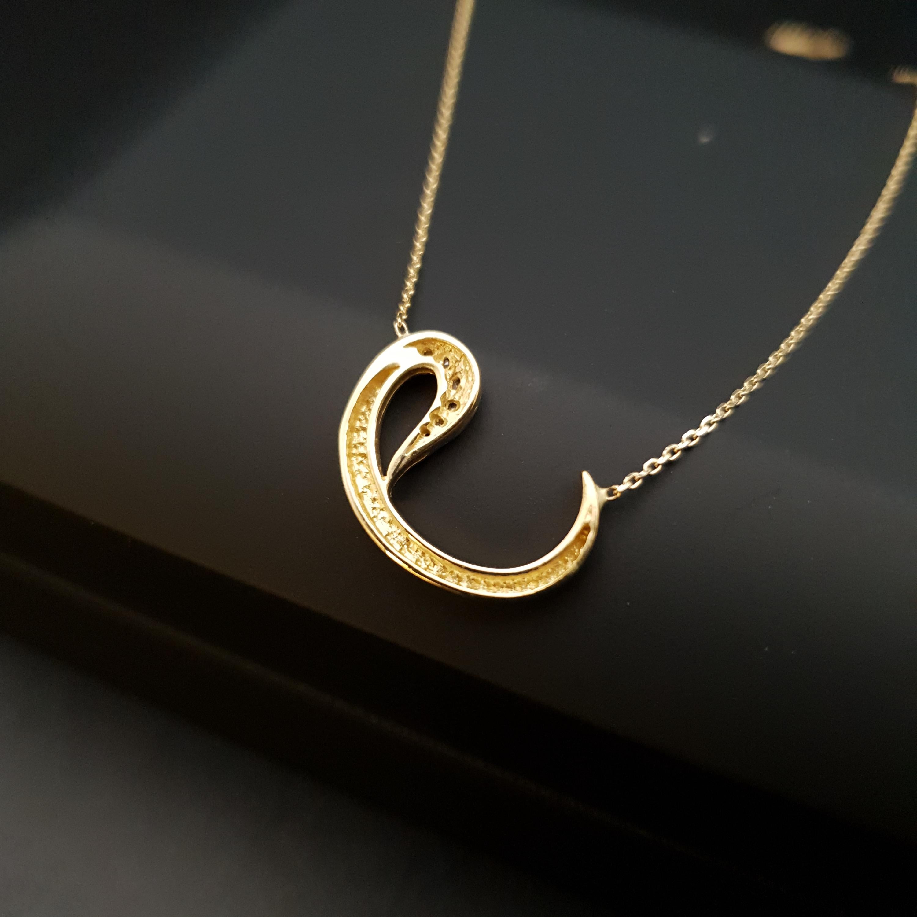 18K Gold Vav Letter Pendant Necklace - Persian Initial Jewelry