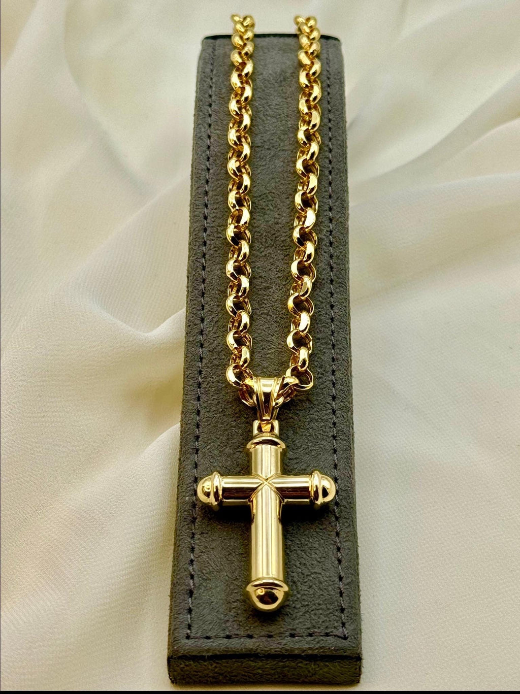14k Real Gold Cross Necklace: Chunky Rolo Chain, Nice Gift