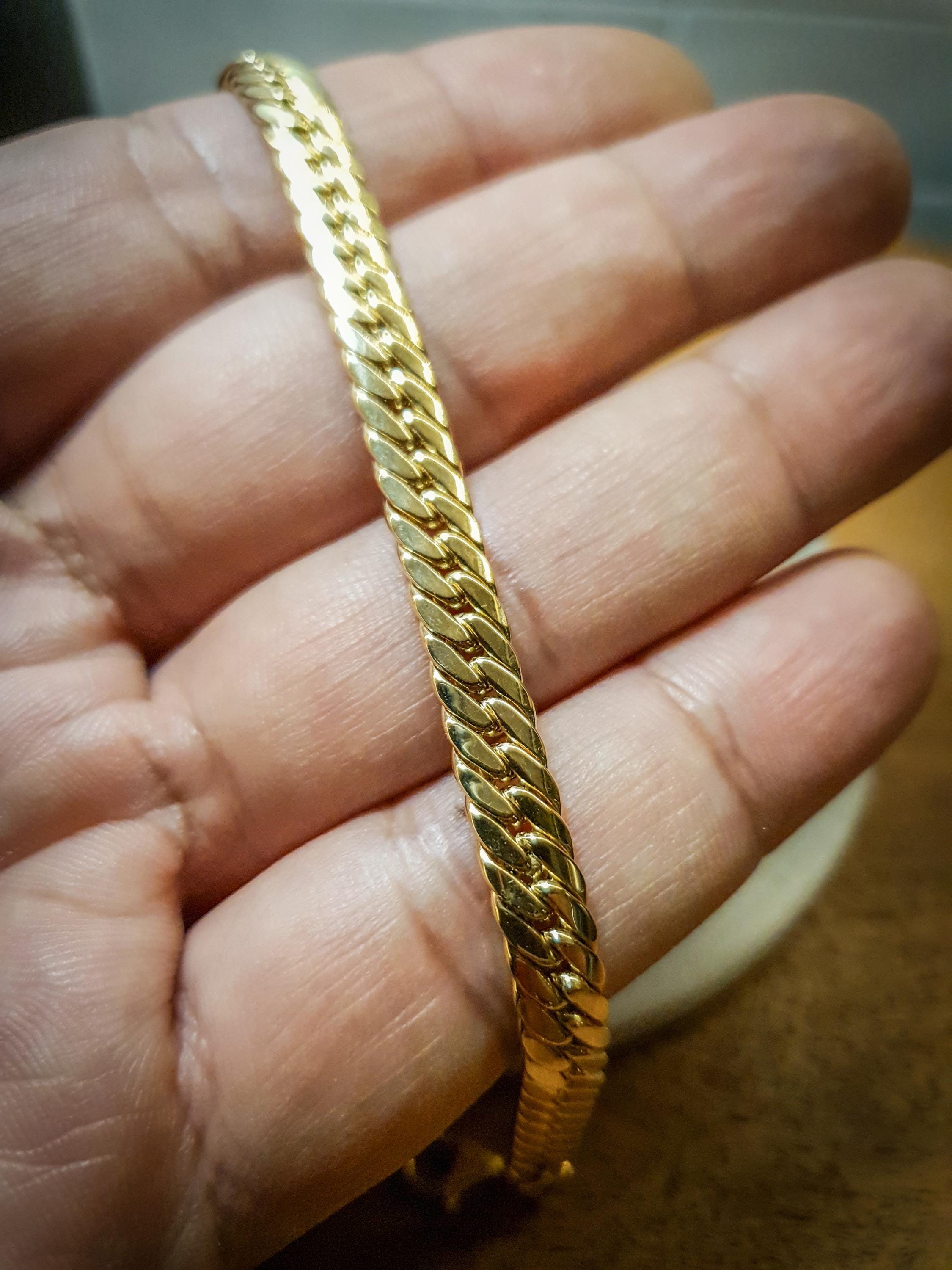 18K Gold Curb Chain Bracelet, 8 inch length and 4mm thickness,