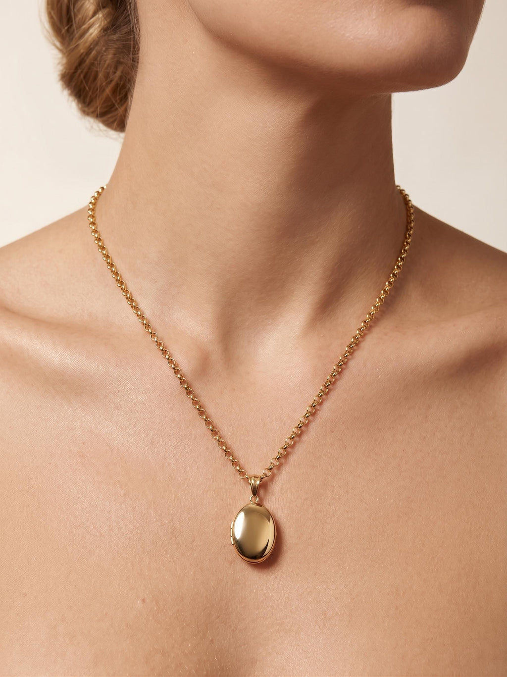 14k Real Gold Oval Locket Necklac,22 inch, Photo Memorial Pendant