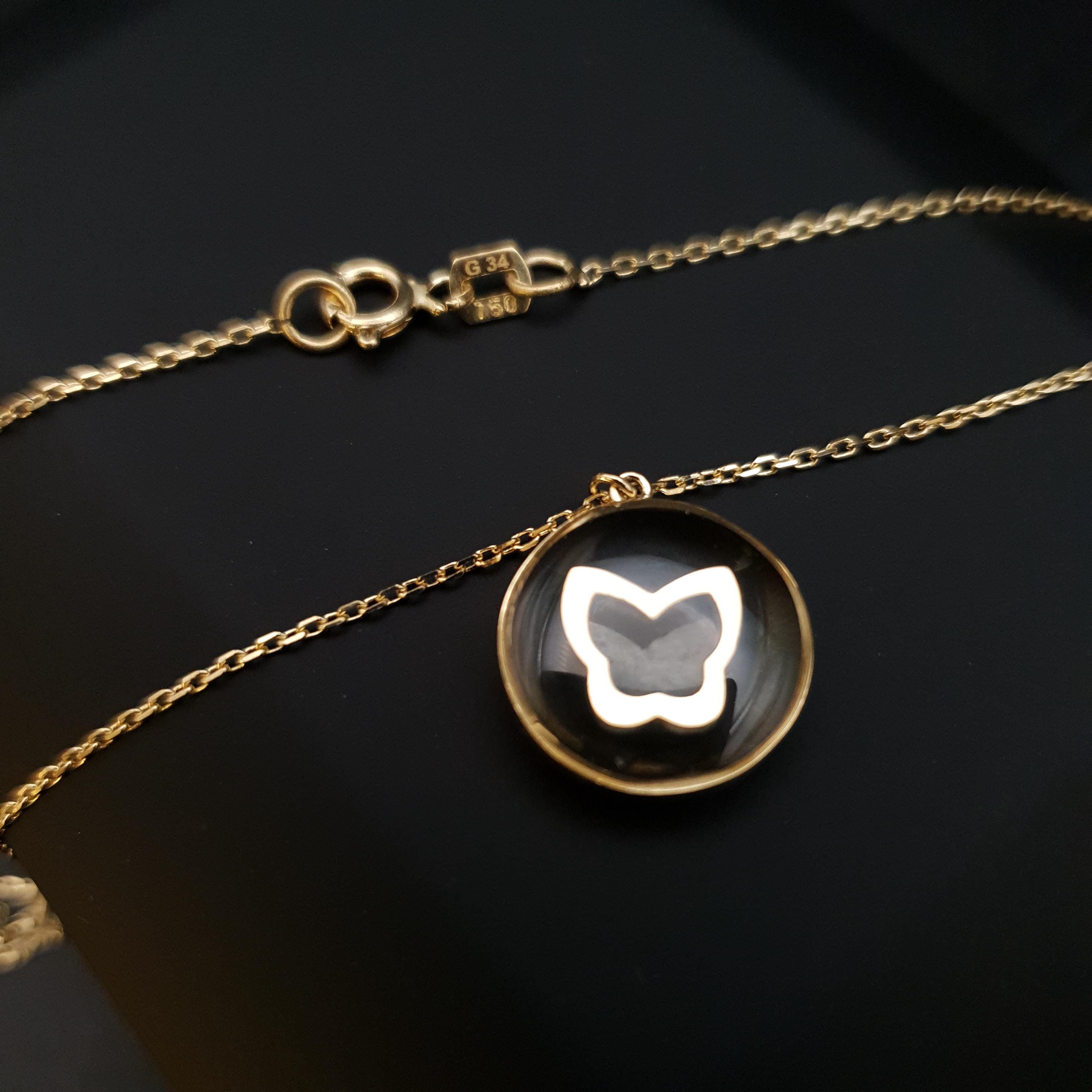 18K Gold Butterfly Epoxy Pendant Necklace - Floating Charm