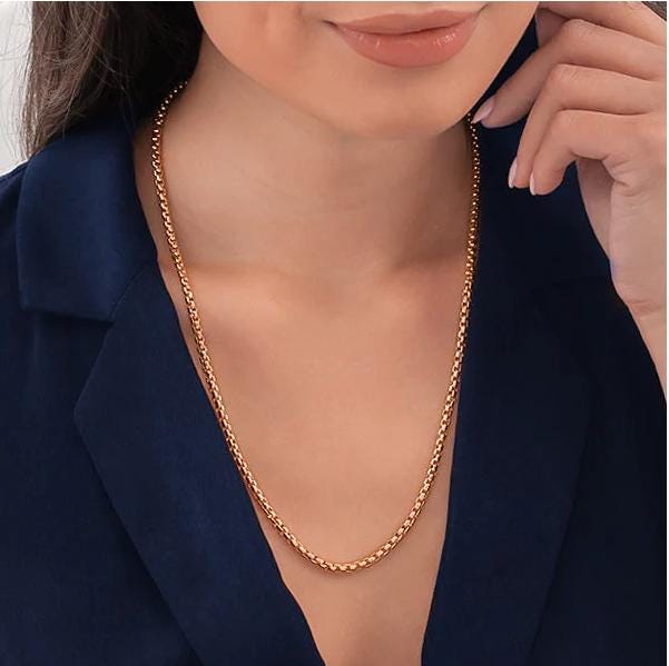14K Solid Real Gold Box Chain Necklace 3.5mm, Unisex