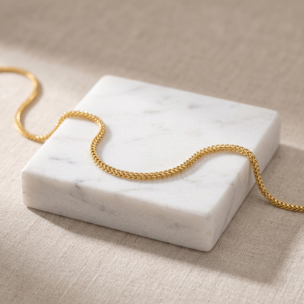 14k Gold Franco Chain Necklace - 1.5mm Foxtail Chain, Unisex, Birthday gift