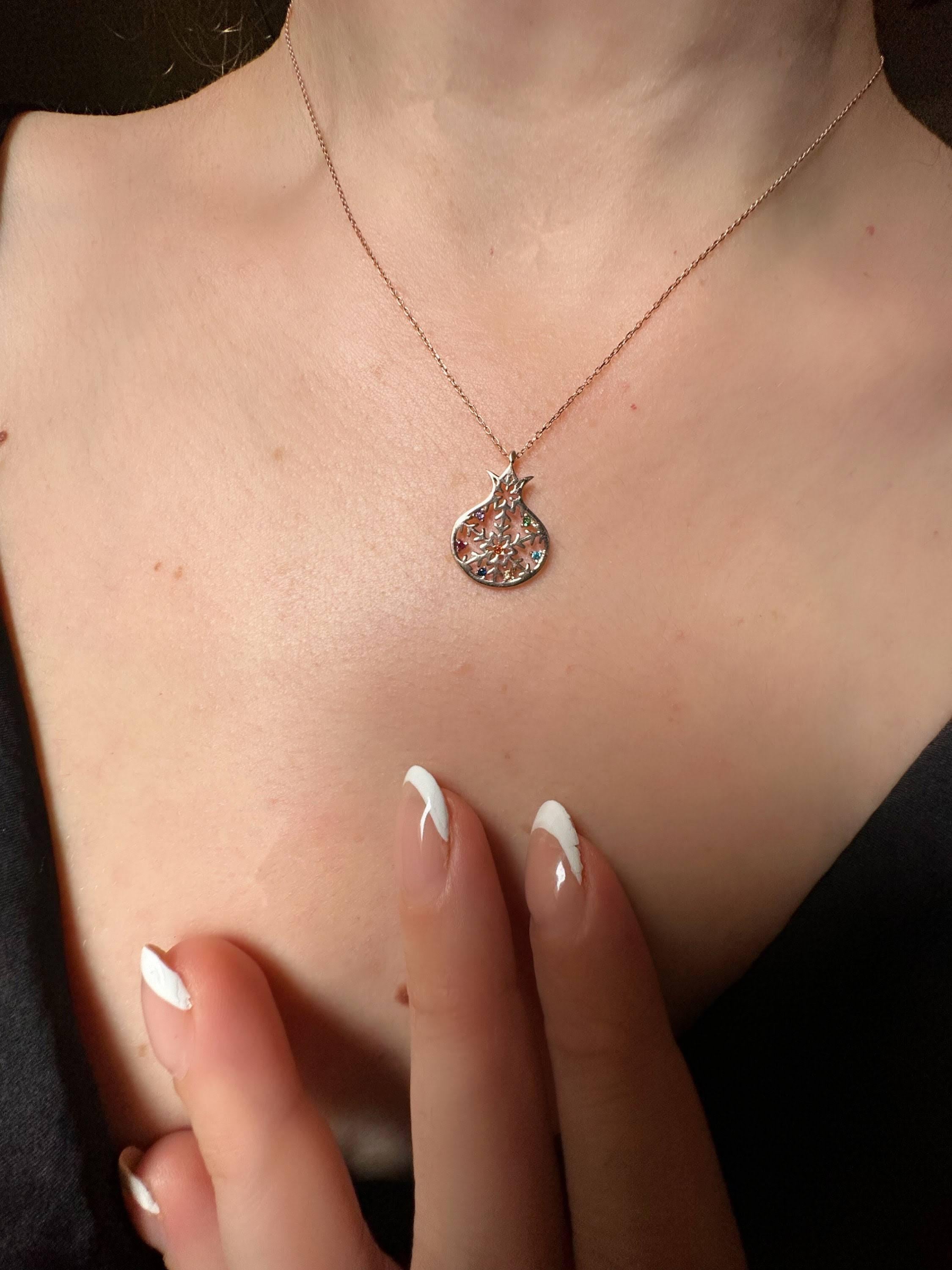 18K Gold Pomegranate Snowflake Necklace, Dainty Pendant