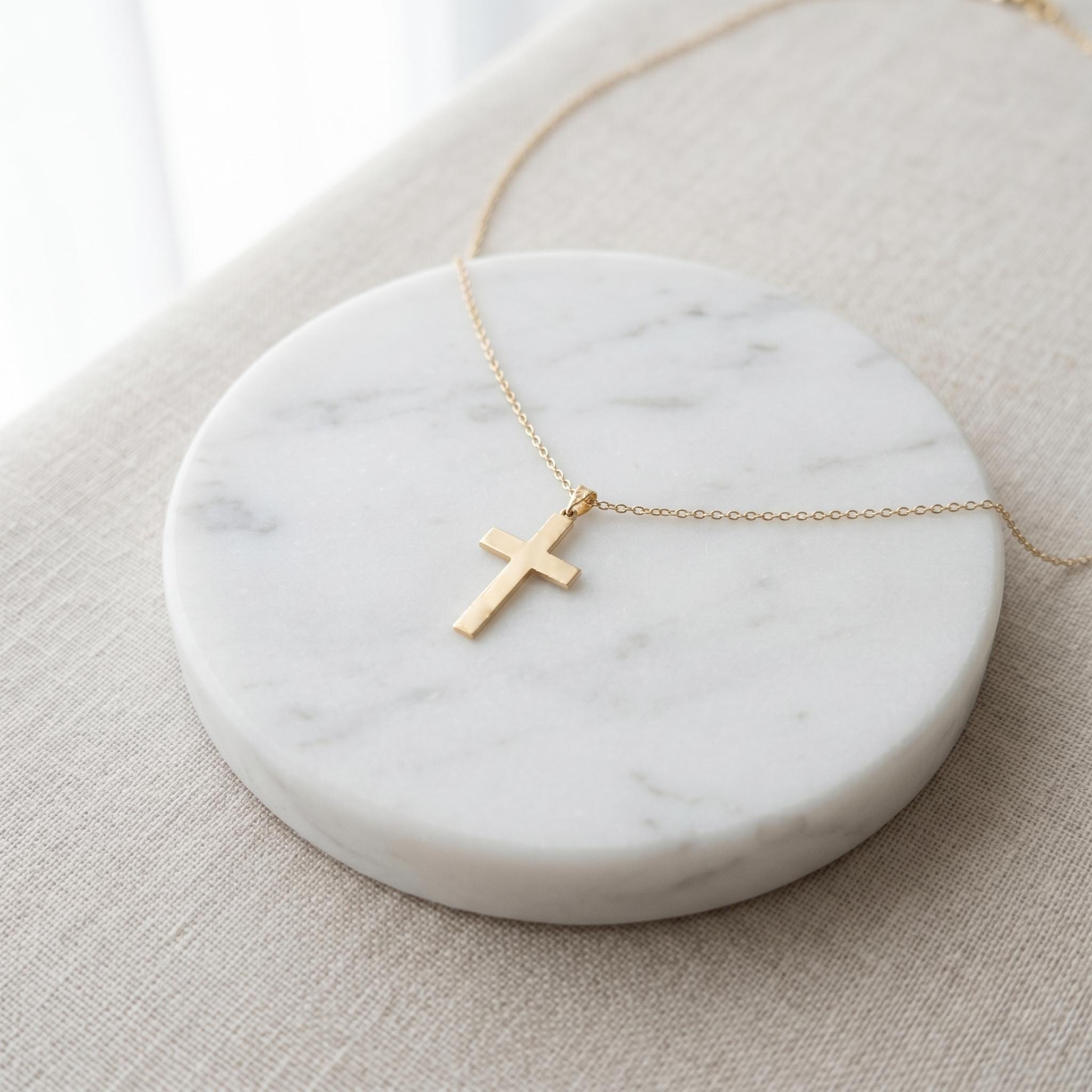 14K Real Gold Cross Necklace: Baptism Gift
