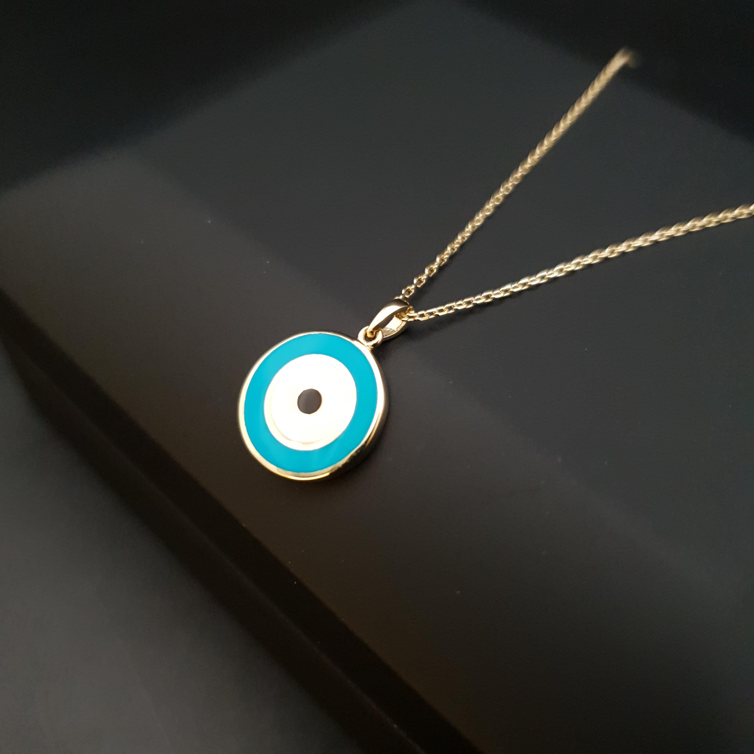 18K Gold Blue Evil Eye Pendant Necklace