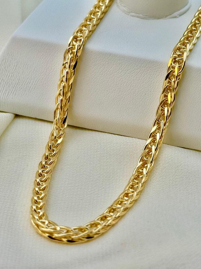 14k Gold Franco Chain Necklace: 4mm Foxtail Diamond Cut, Unisex