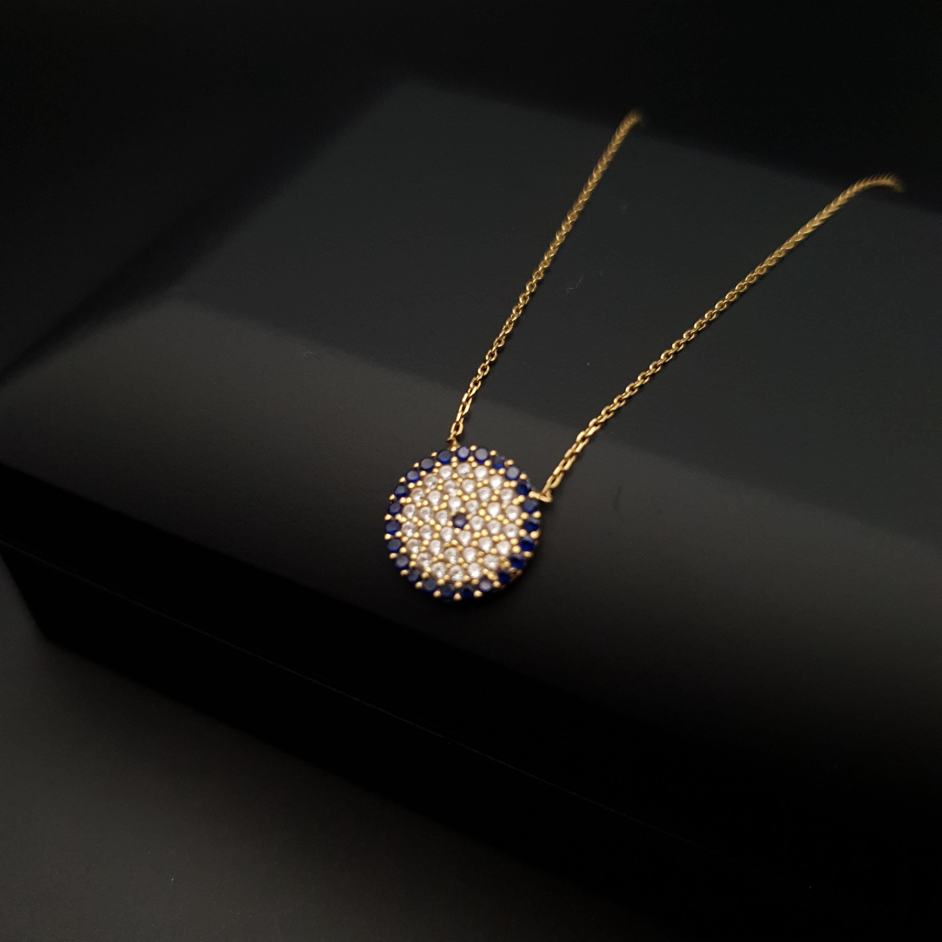 18K Gold Evil Eye Necklace, Modern Design