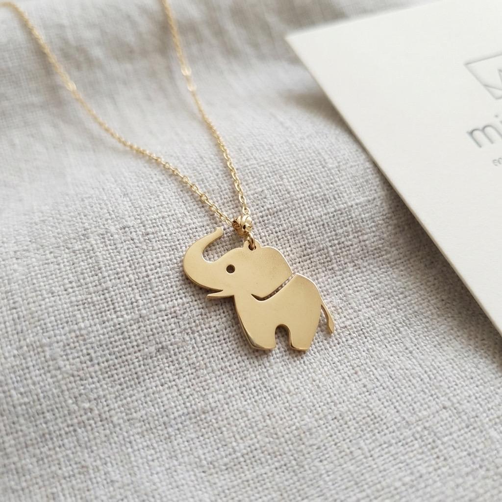14K Gold Baby Elephant Necklace, Dainty Animal Pendant