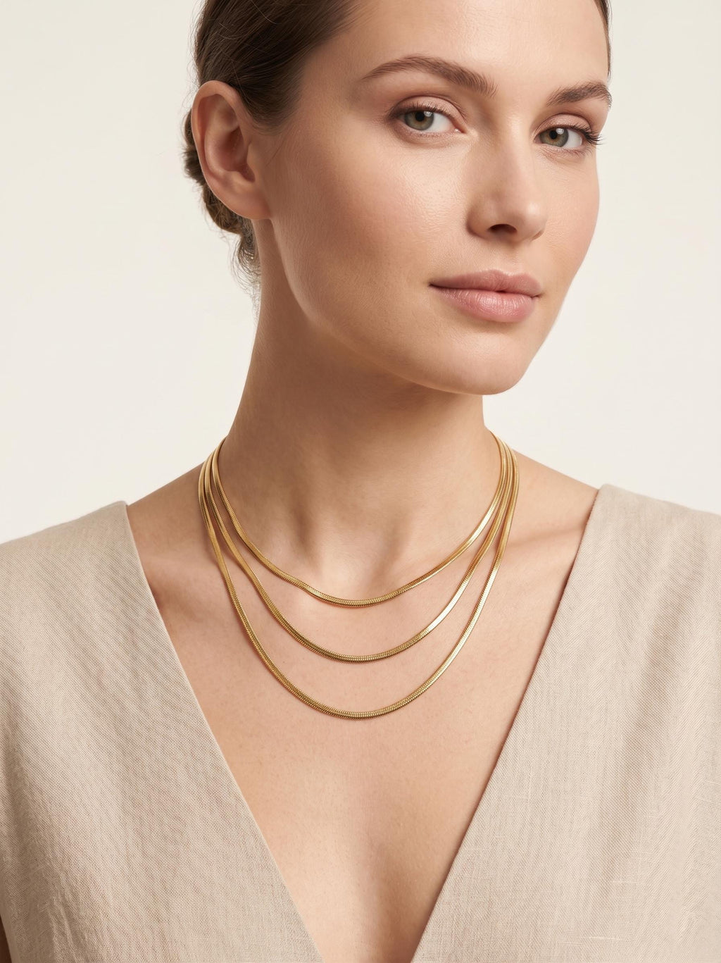 18k Solid Gold Herringbone Snake Chain Necklace , 2.6mm Thickness