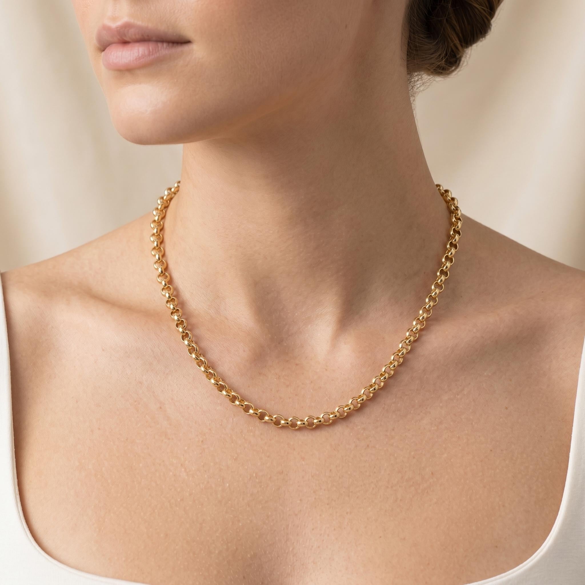 14k Real Gold Rolo Chain Necklace: 7mm or 6mm Unisex