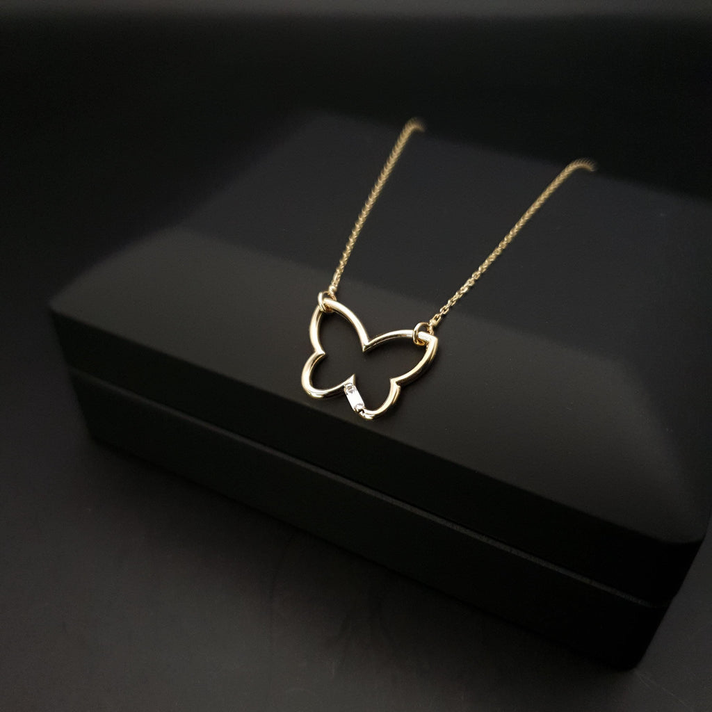 14K Gold Butterfly Pendant Necklace, Dainty Charm