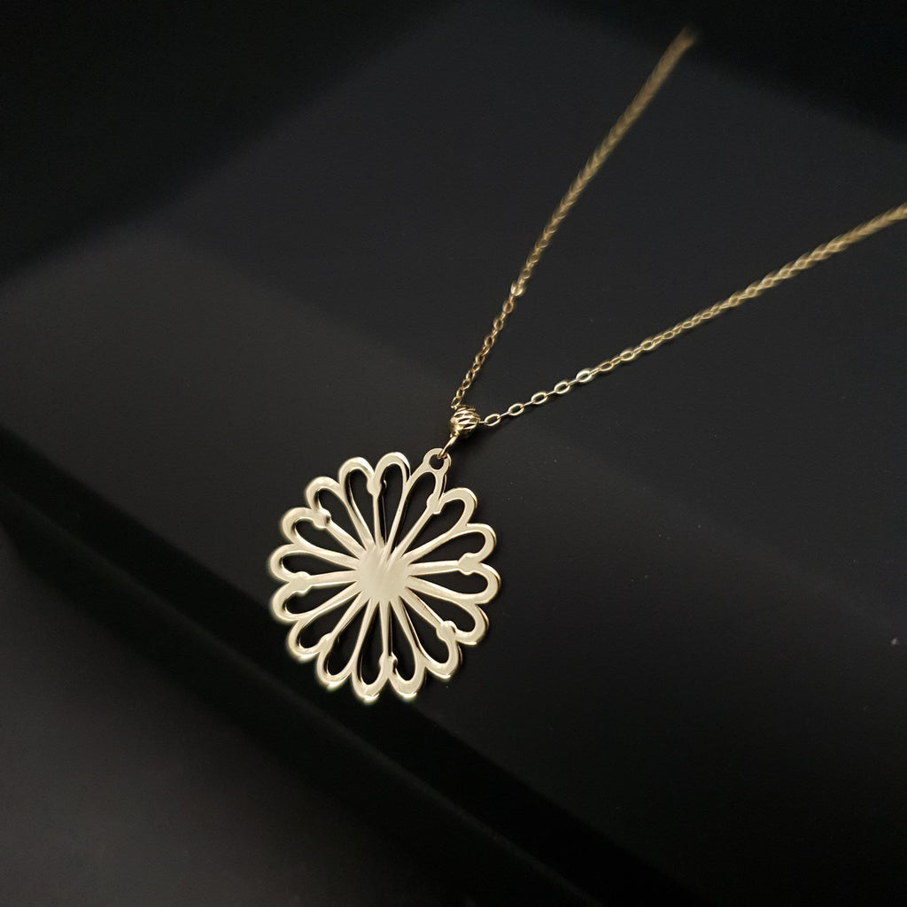 14K Gold Tiny Flower Pendant Necklace: Dainty Charm