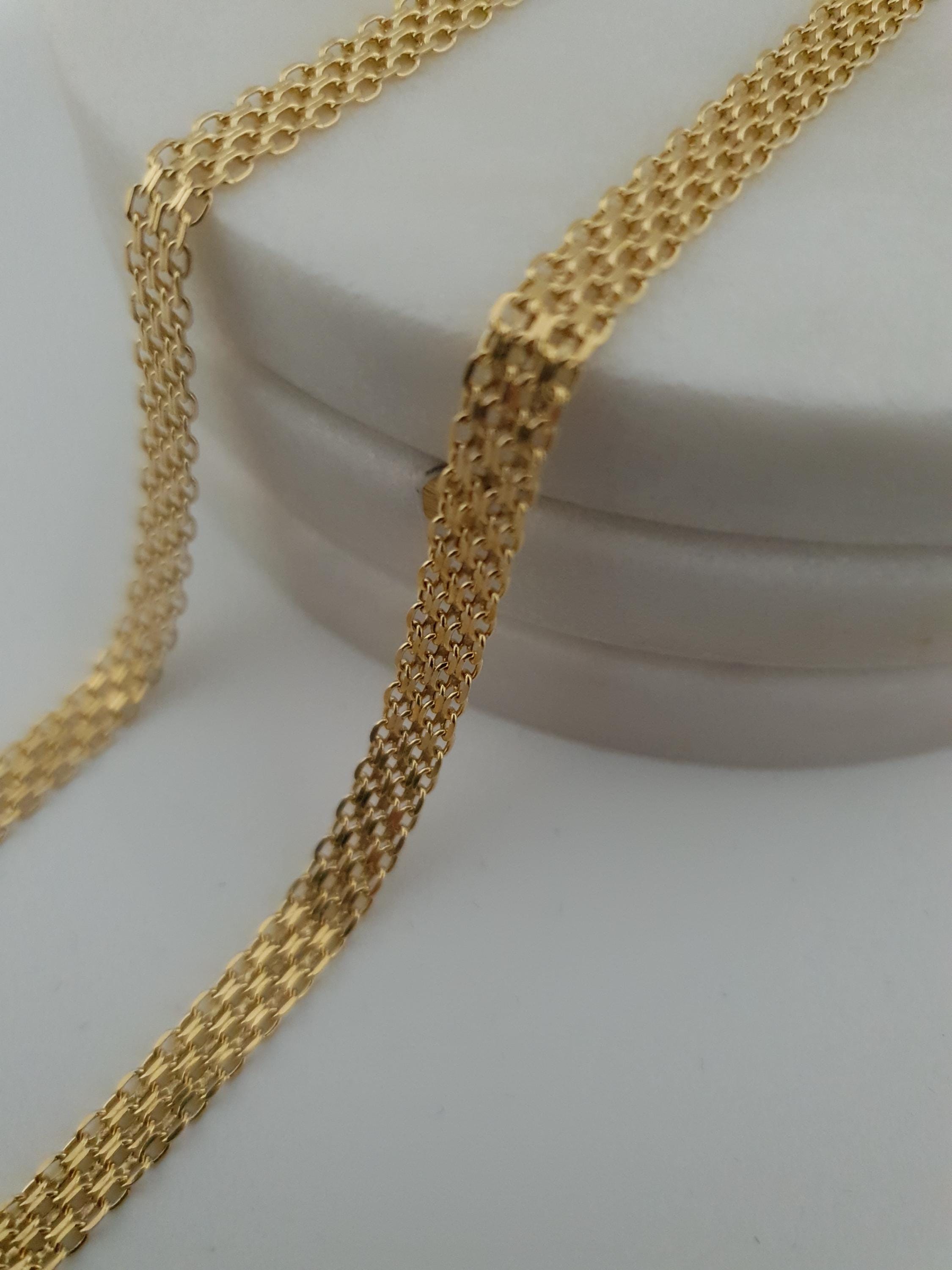 18K Gold Bismarck Chain Necklace – 18 Inch Length Fine Jewelry 5mm Thickness