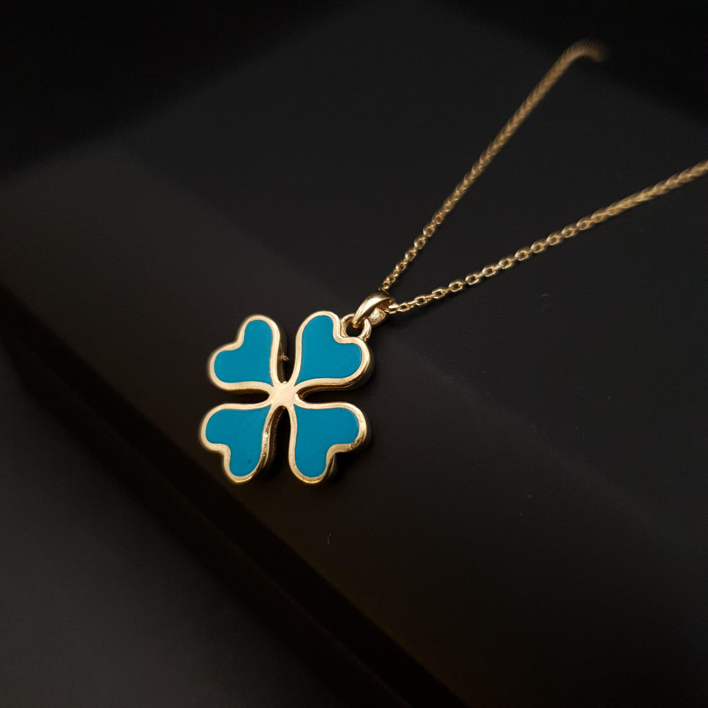 18K Gold Four Leaf Clover Necklace: Lucky Charm Pendant
