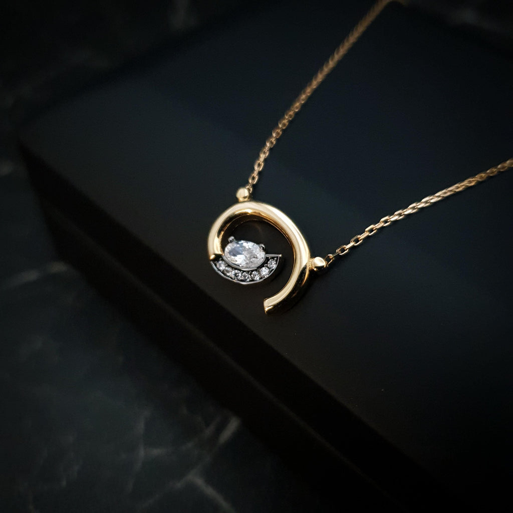 18K Gold Whirlpool Necklace, Forged Gold Pendant