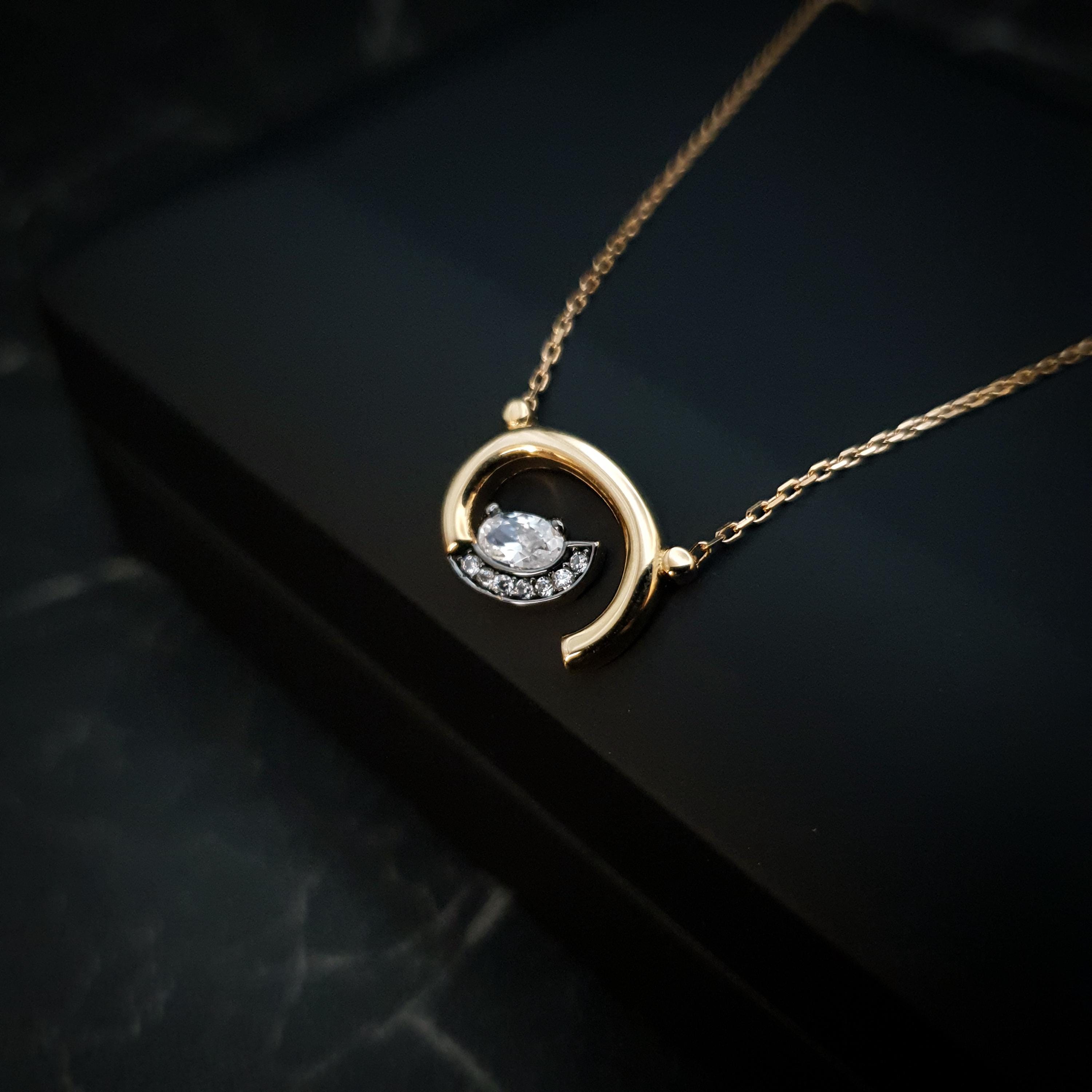 18K Gold Whirlpool Necklace, Forged Gold Pendant
