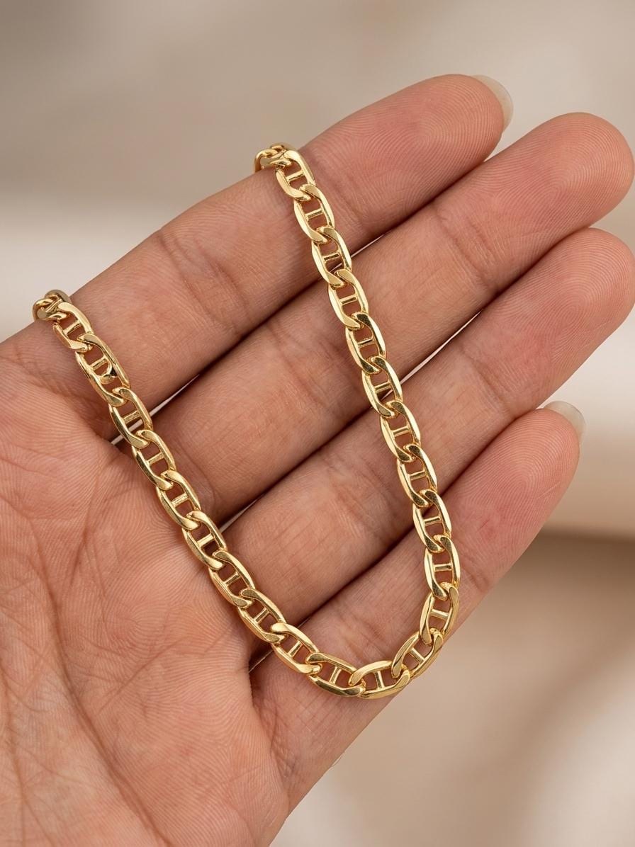 14K Real Gold Anchor Chain Necklace , 4mm Thickness, Mariner style