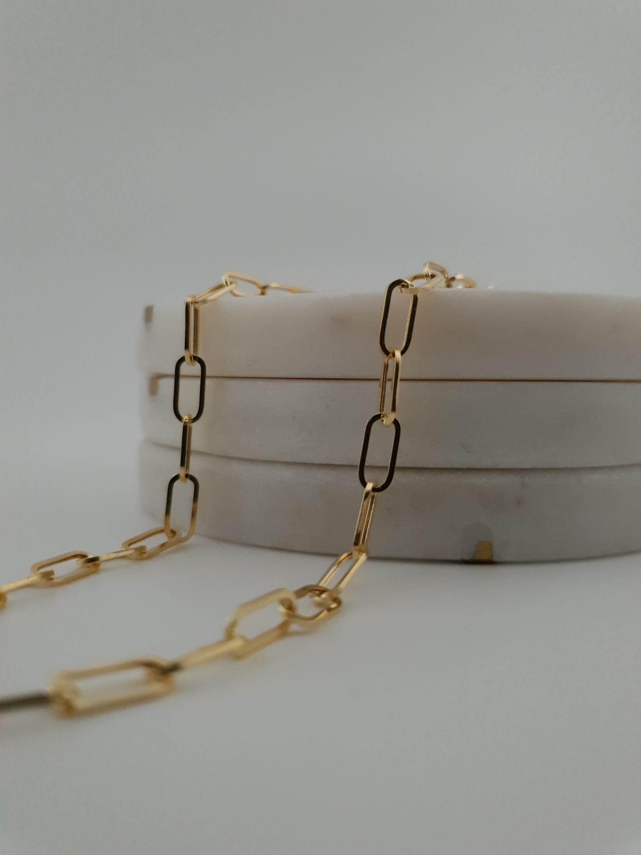 18k Gold Paperclip Chain Necklace: Real Gold Oval Link, 3.3MM Thickness