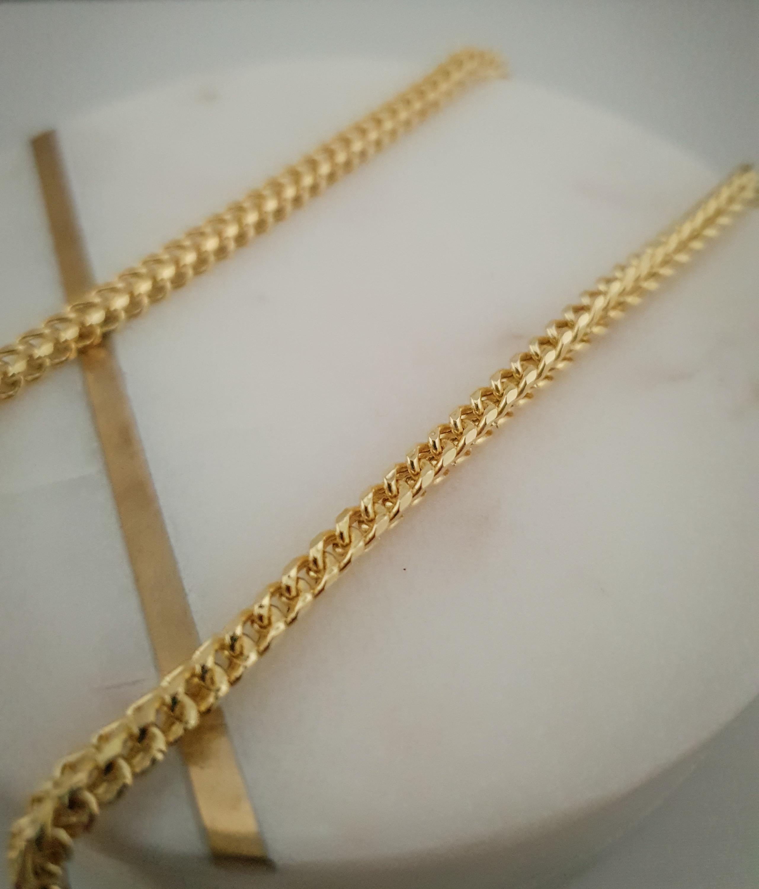 14k Solid Gold Diamond Cut Franco Chain Necklace (4.40mm, 20-21.5-24")