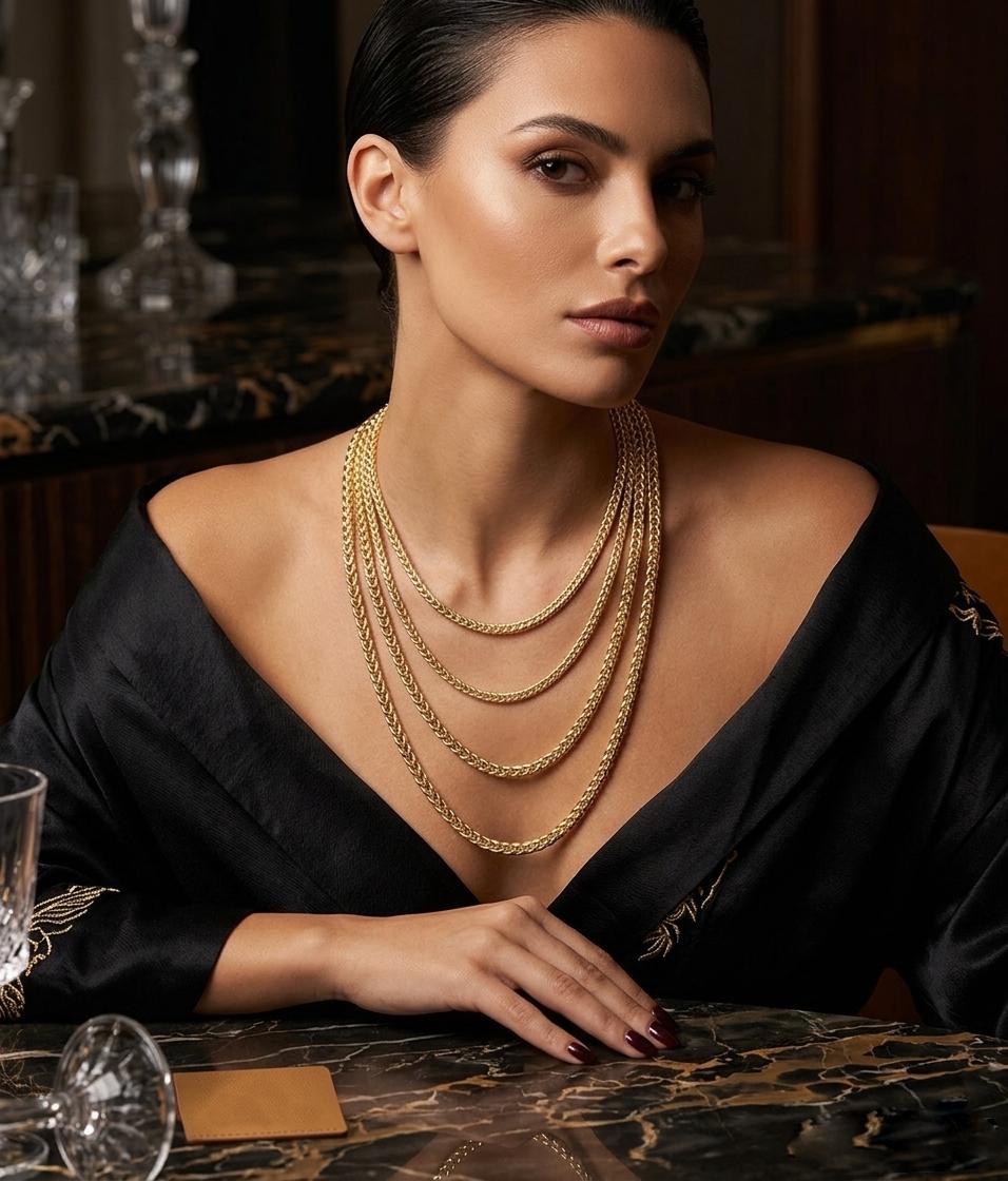 14K Real Gold  Franco Chain Necklace (4mm, 3mm), Unisex, Birthday gift, Foxtail Chain