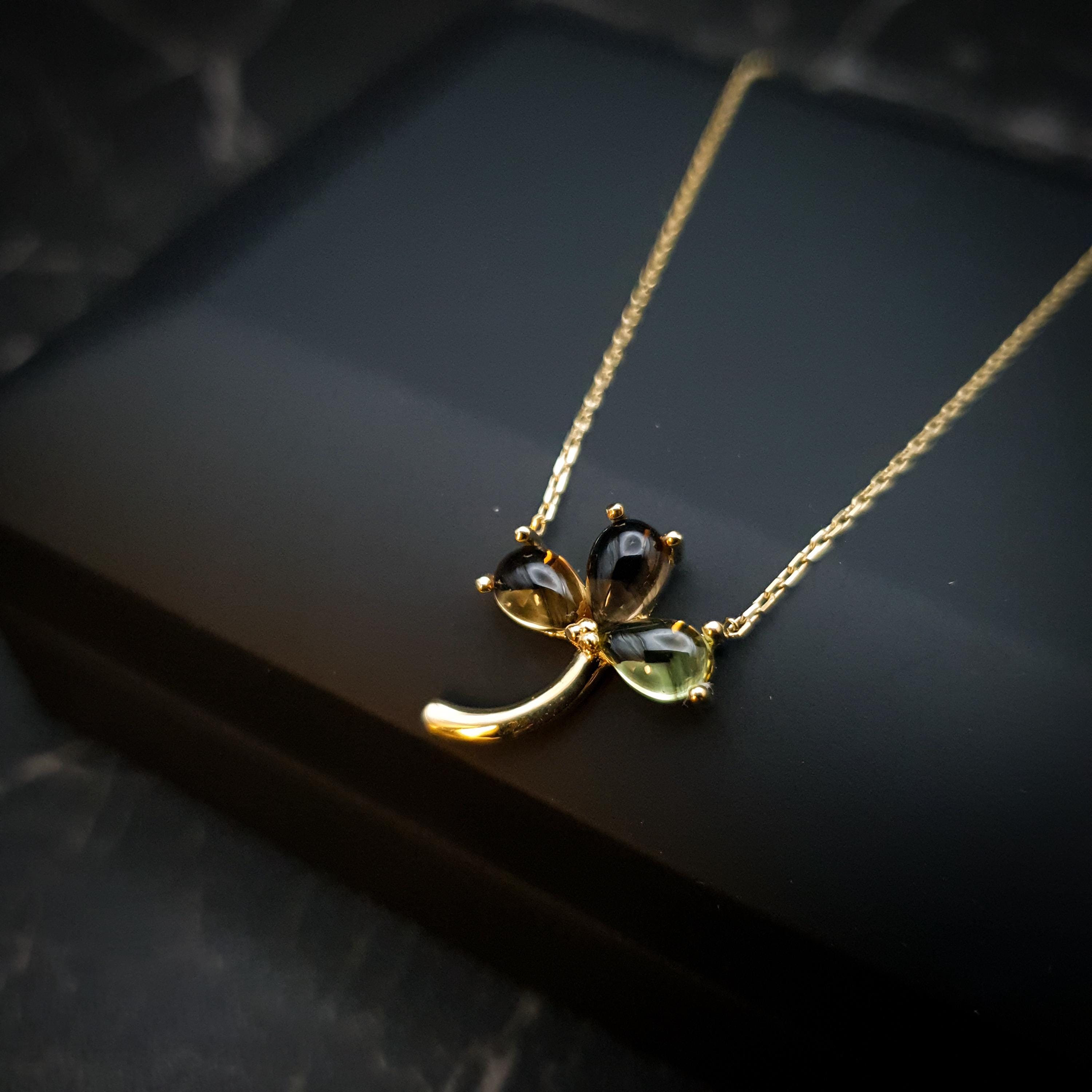 18K Gold Three Leaf Clover Necklace: Lucky Charm Pendant