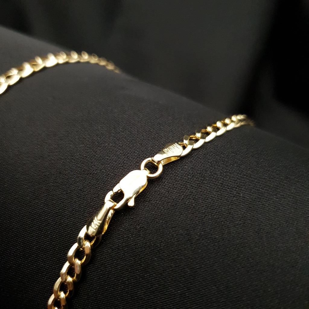 14K Gold Curb Link Necklace - 4mm Chain, Unisex, Birthday Gift