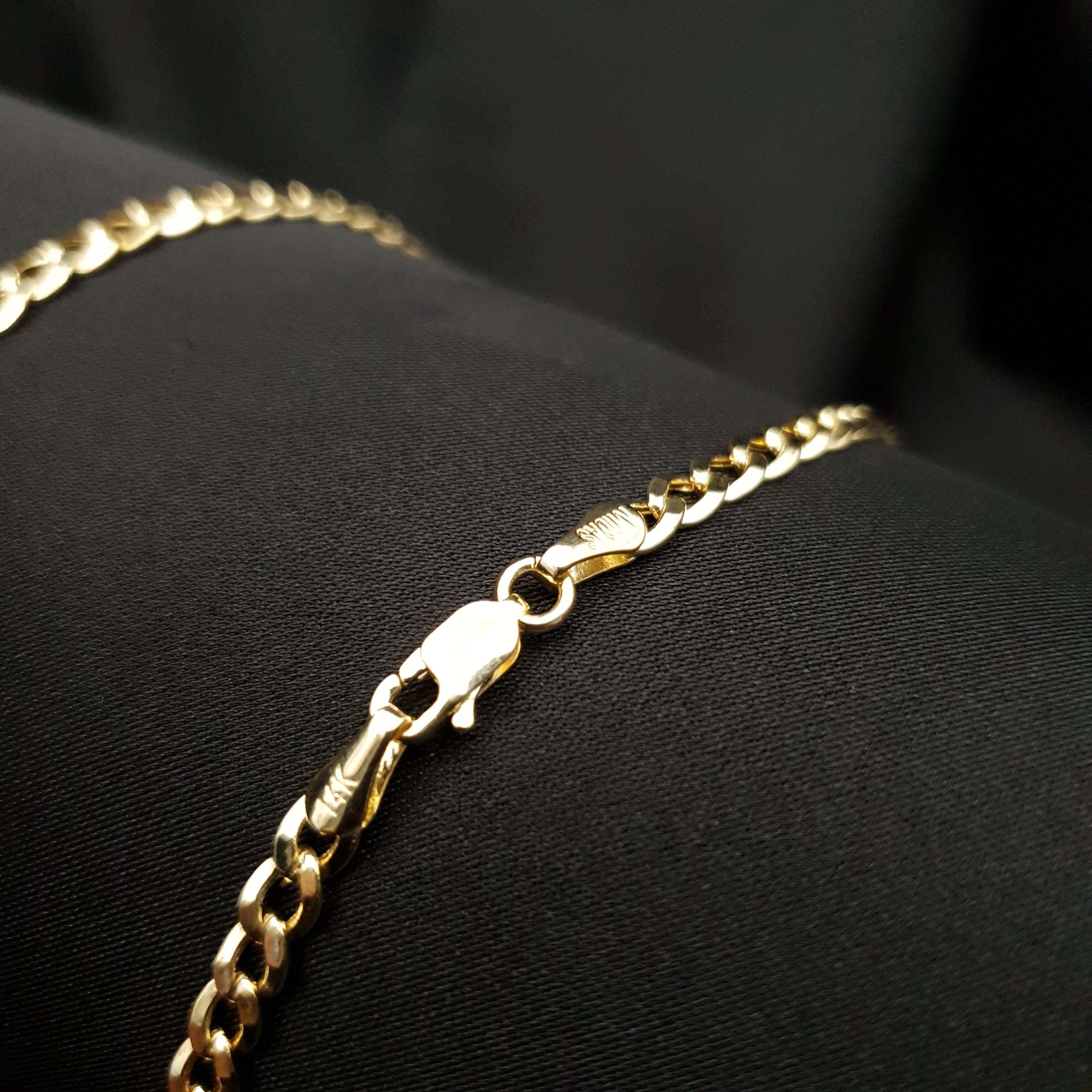 14K Gold Curb Link Necklace - 4mm Chain, Unisex, Birthday Gift