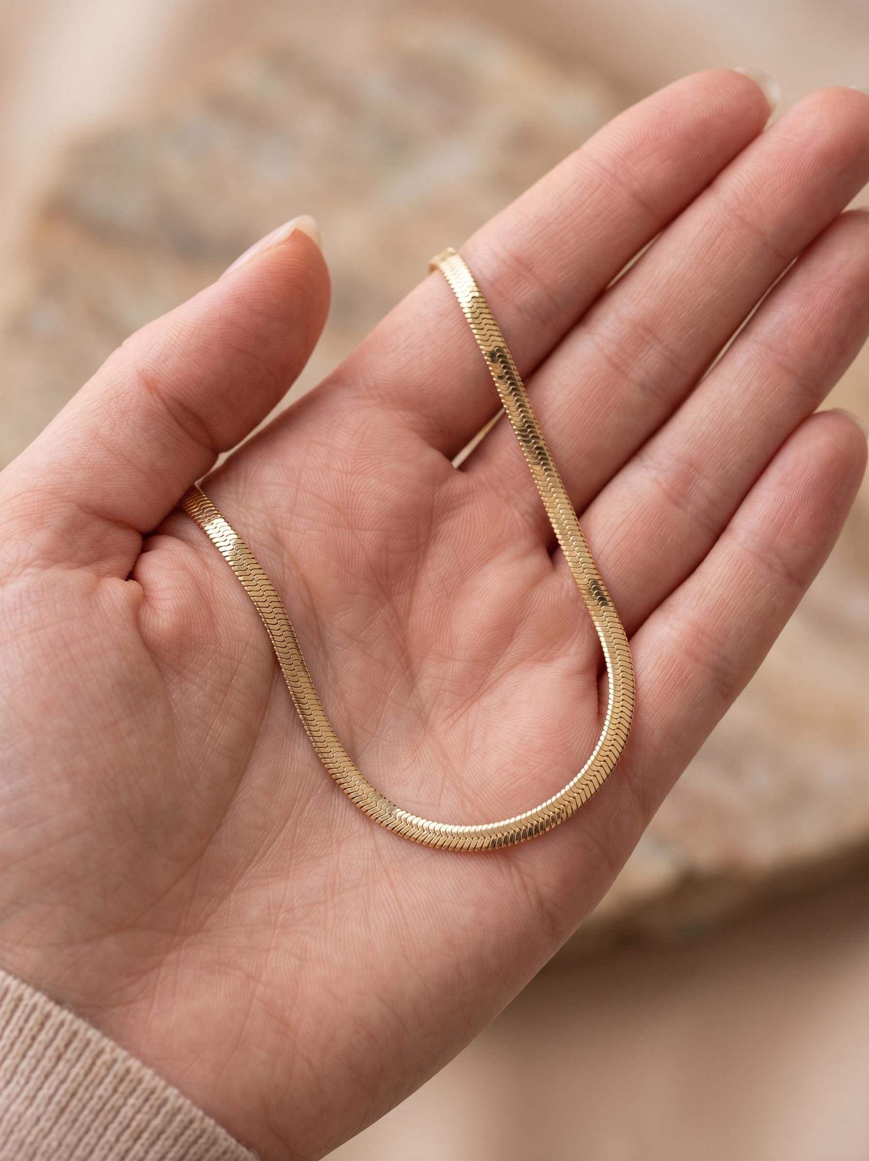 14k Real Gold Herringbone Snake Chain Necklace (3.5mm)