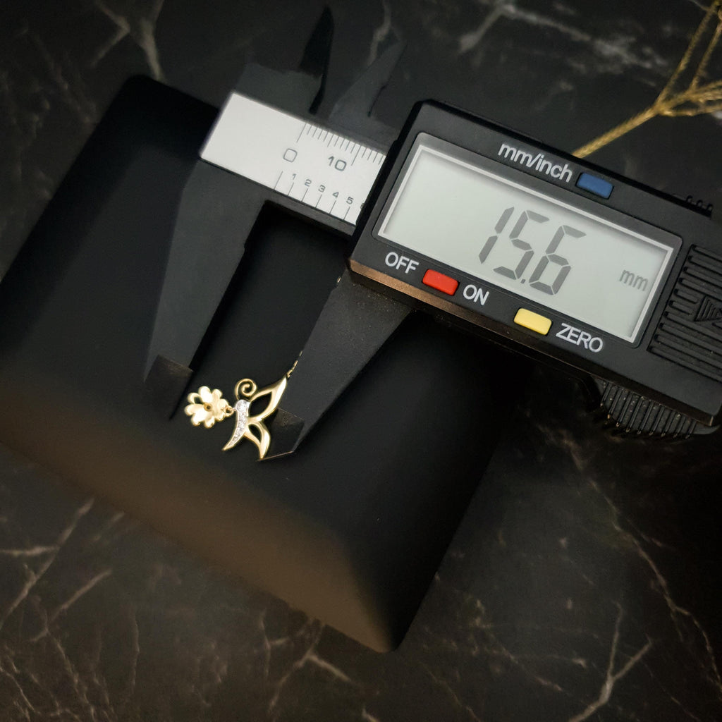 18K Gold Butterfly Necklace with Flower Accent