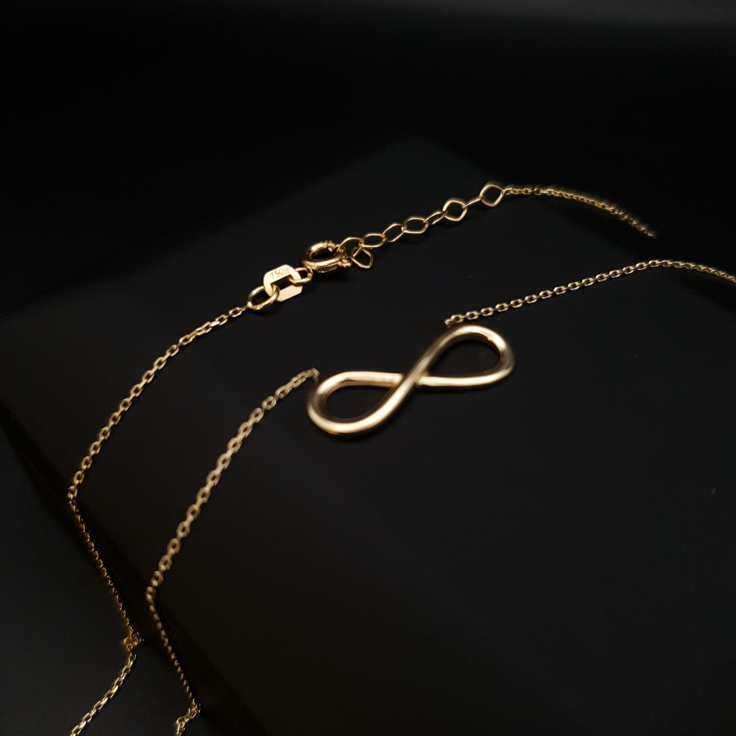 18K Solid Gold Infinity Necklace: Modern Eternity Pendant