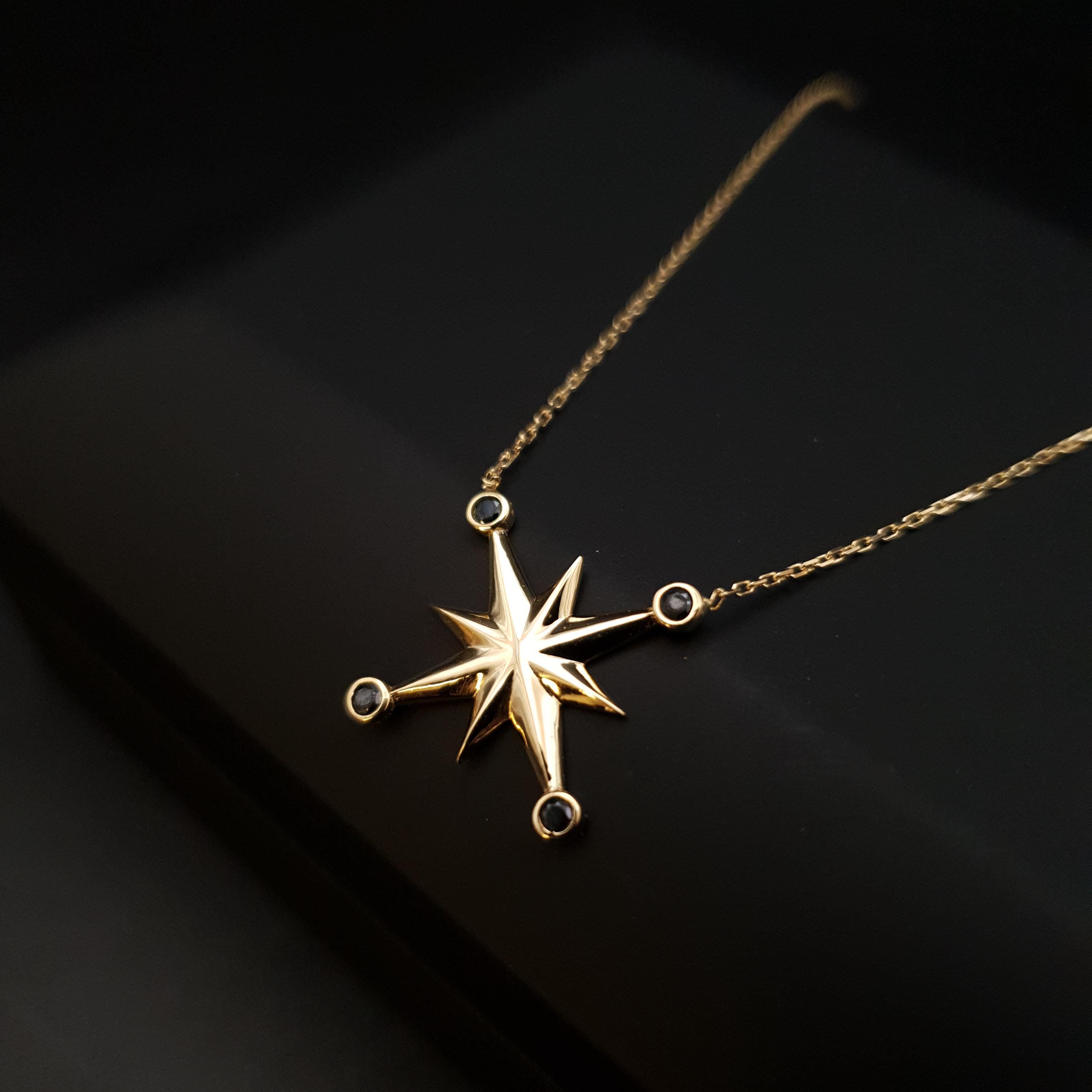 18K Gold North Star Pendant Necklace - 18 inch