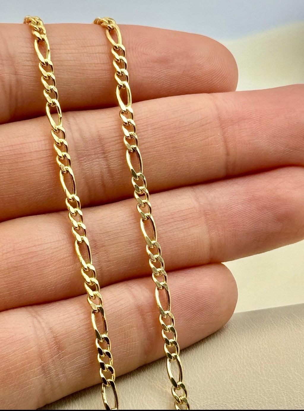 18k Real Gold Figaro Chain Necklace, Thickness 3mm